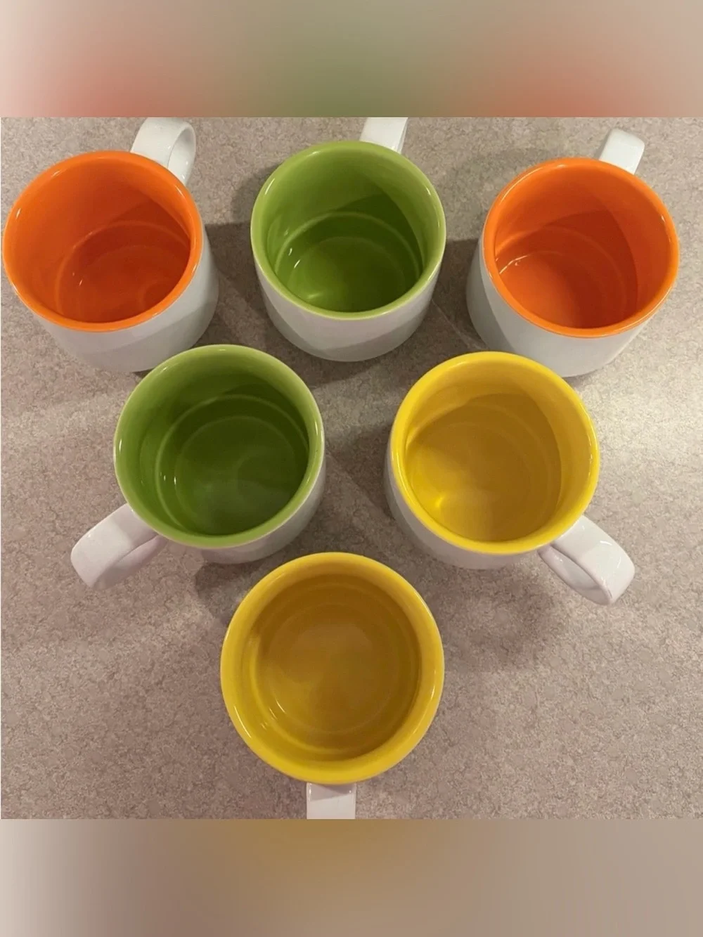 Crate&Barrel Stackable Set of 6 Coffee Cups 8 oz. “Pick Me Up